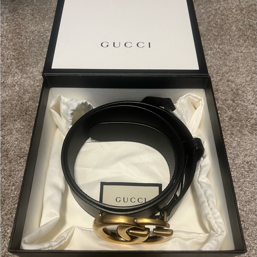 Gucci Black/Brass Marmont wide belt